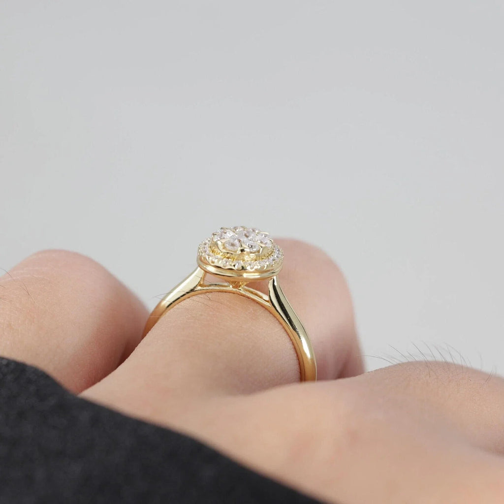 Oval Cut Cubic Zirconia Engagement Ring Art Deco Vintage Halo 925 Sterling Silver