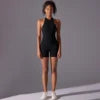 Women's Casual One-Piece Zipper Sports Yoga Pants Quick Dry Pleated Fitness Jumpsuit Peach Hip Yoga Jumpsuit
