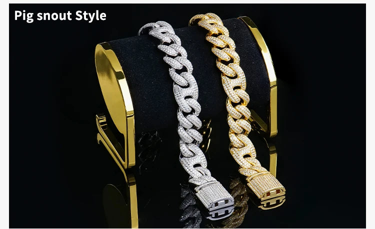 Custom Luxury 12 16 20 mm Full Iced Out Hiphop Moissanite Diamond Miami Silver Cuban Link Chain Bracelet in Silver 925 for Men