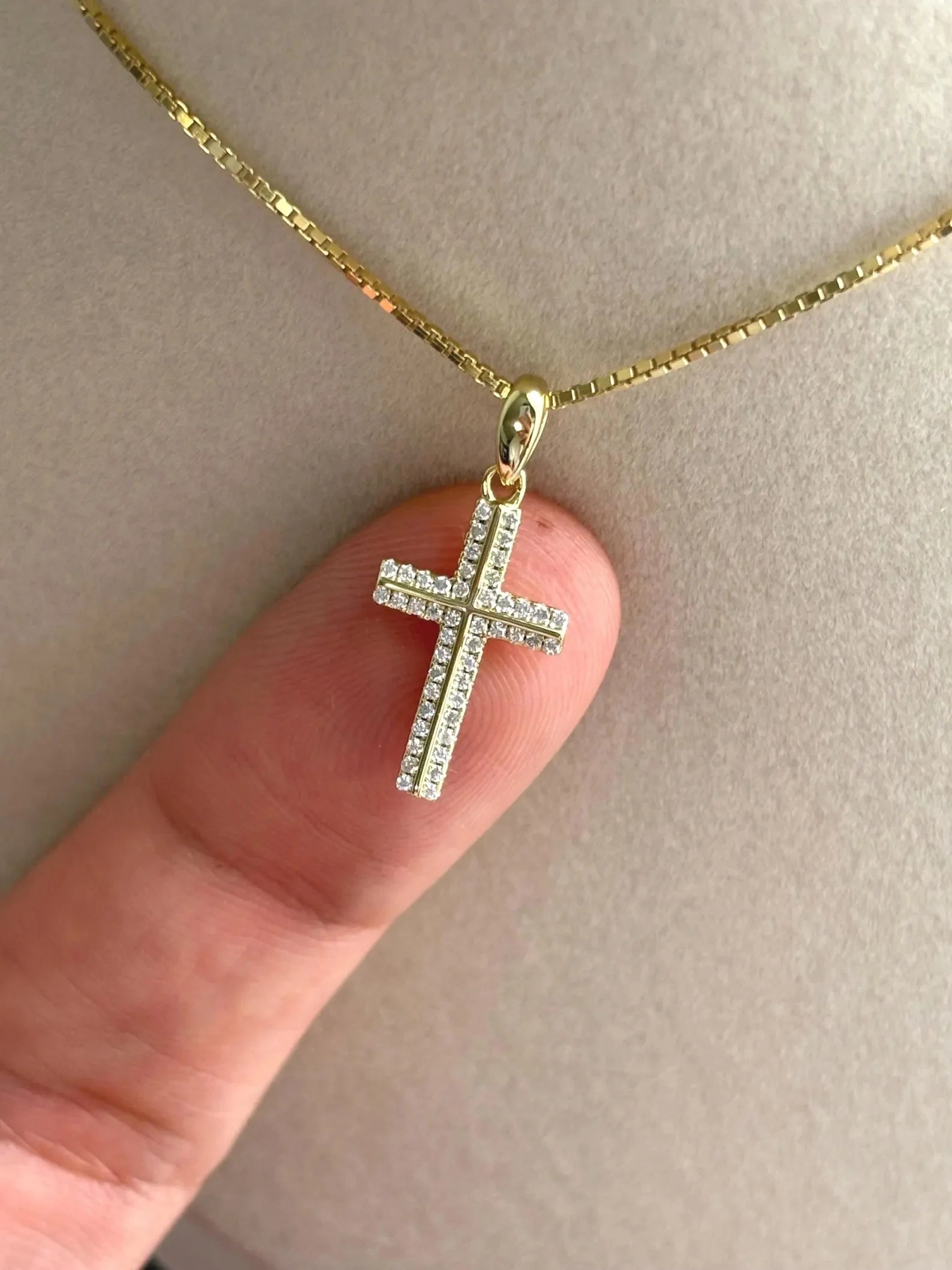 Great Gems Dainty 0.20ctw Moissanite Cross Necklace Pave Diamond Charm Sterling Silver Yellow Gold Plated Christian Religious