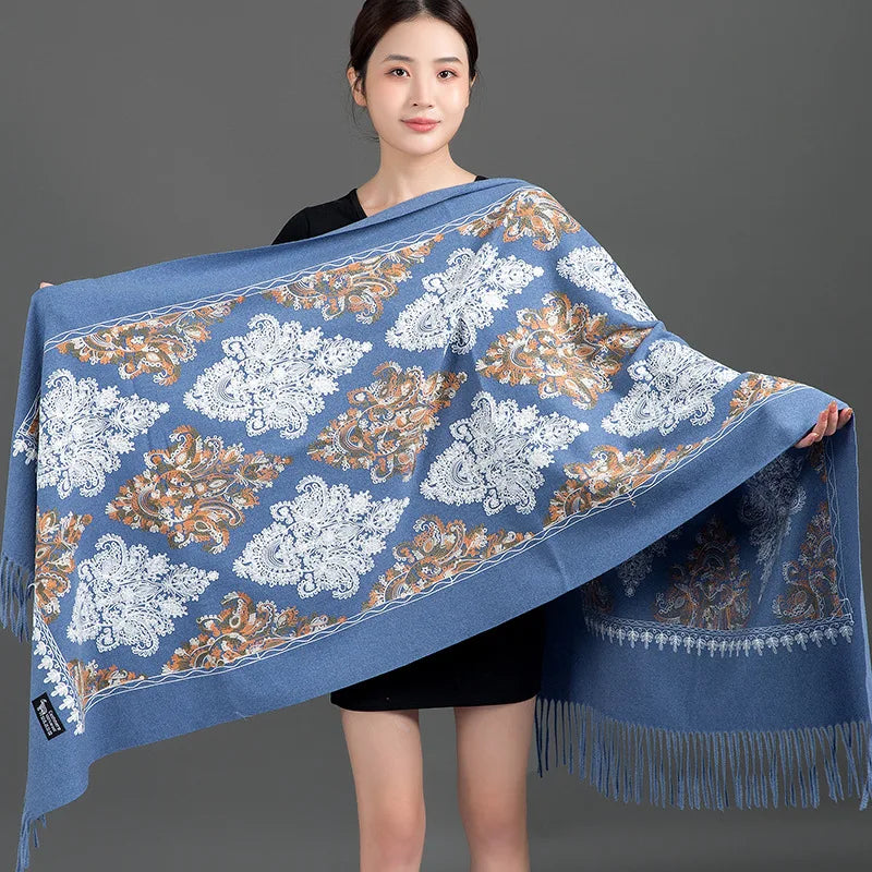 Women's Thick Warm Cashmere Winter Poncho Scarf Long Shawl Delicate Embroidery Wholesale Traditional Scarves Shawls Supplier