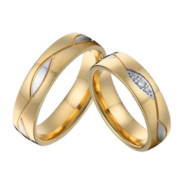 Custom 18K Gold Plated Vintage Inlay Zircon Trendy Stainless Steel Wedding Rings for Unisex Men's & Women's