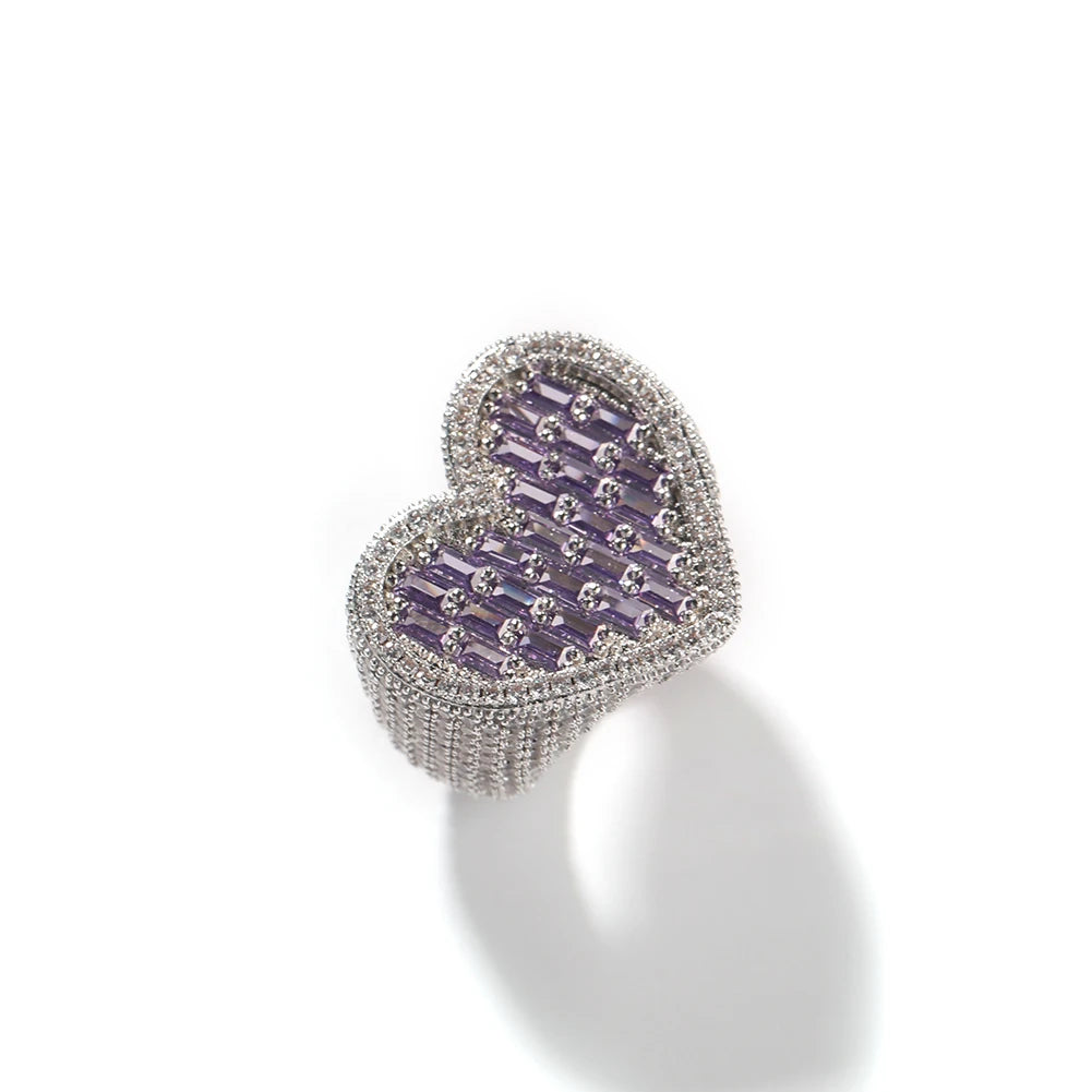 UWIN Wholesale Square CZ Heart Ring Love Finger Rings Pink Purple Green Stone Hypoallergenic Rings for Girls