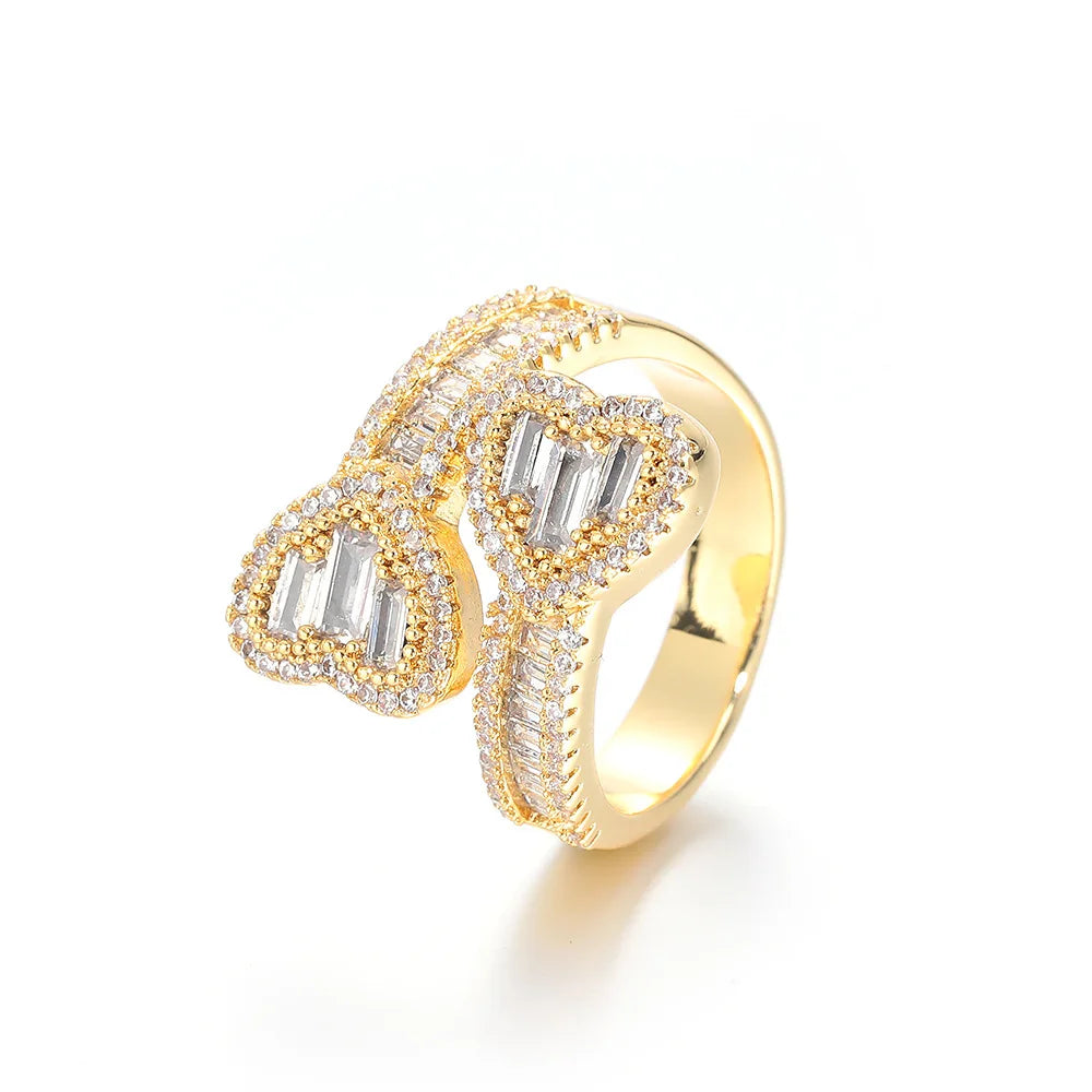 Hiphop Unisex Brass with Zircon Rings Love Chunky Emerald Adjustable Ring Gold/Silver Plated