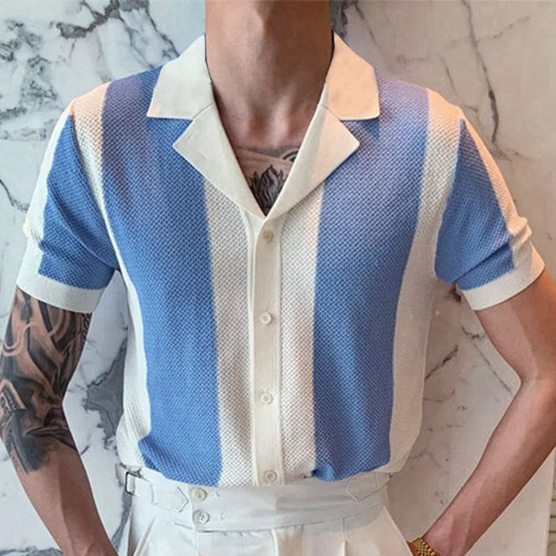 Mens Summer Short Sleeve Polo Shirts Knitted Business Formal Office Luxury Style Clothes Slim Shirts Male