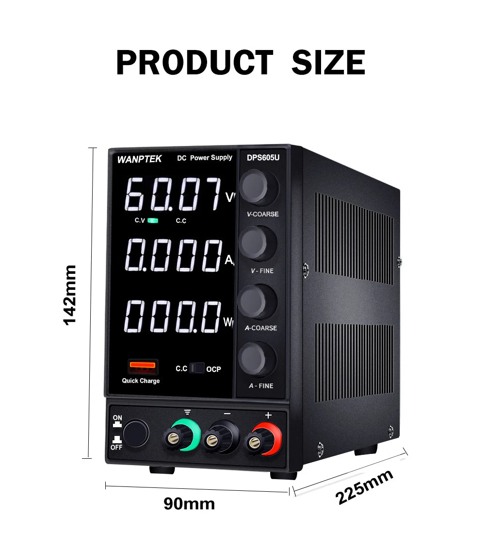 WANPTEK 60V 5A BENCH DC ADJUSTABLE POWER SUPPLY, DC POWER, REPAIR, LAB, DESIGN, SCHOOLS, TEST, ELECTROPLATE, CHARGE, DPS605U