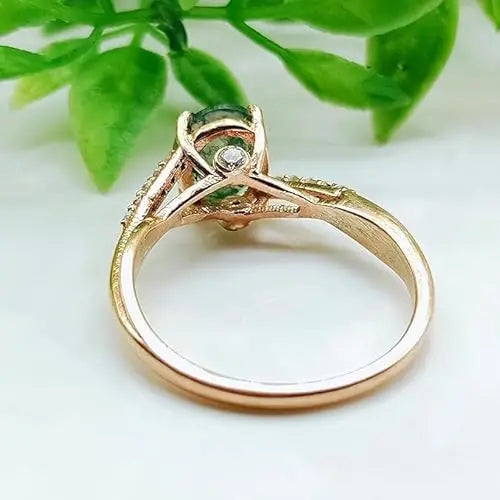 Oval Cut Moss Agate Ring 925 Sterling Silver Rose Gold Plated Promise Ring Delicate Prong Set Engagement Ring