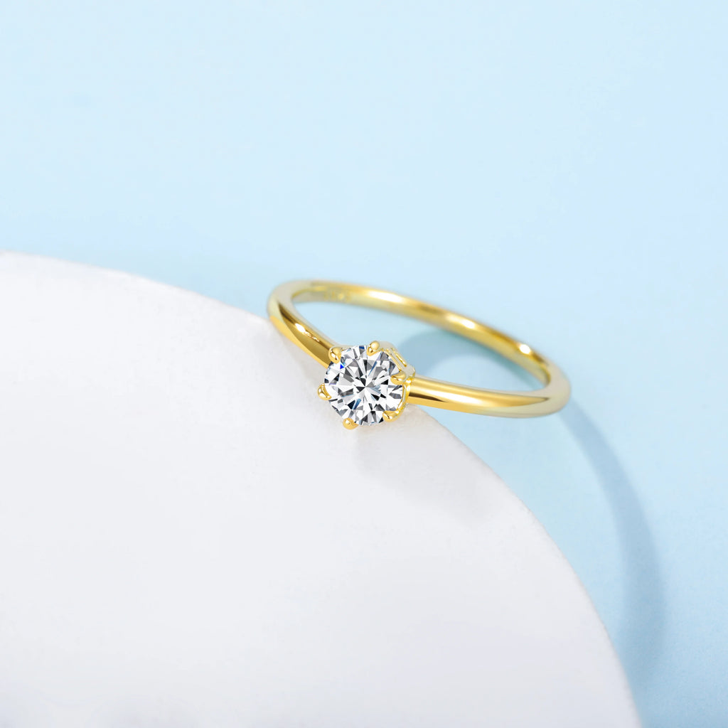 OAHLAN 0.5ct 14k Gold Plated Moissanite Rings Women Fashion Sterling Silver Minimalist Jewelry Wedding Moissanite Diamond Ring