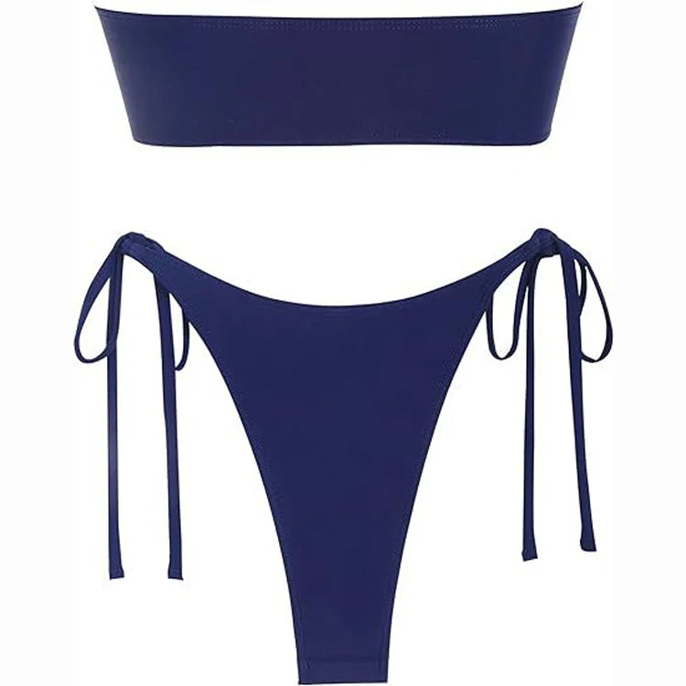 Off Shoulder Sexy 2 Piece Bikini Metal Ring Bathing Swimsuit Mini Beach Swimwear Thong Beach Wear