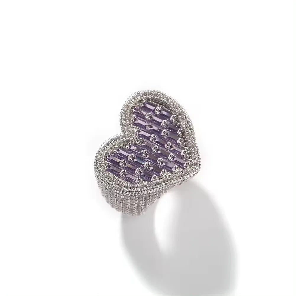 UWIN Wholesale Square CZ Heart Ring Love Finger Rings Pink Purple Green Stone Hypoallergenic Rings for Girls