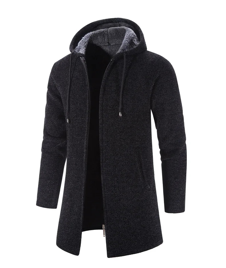 2023 Winter Fleece Cardigan Men Thick Hooded Long Sweaterscoat Male Warm Knitted Sweater Jackets Men Causal Outwear Windbreaker