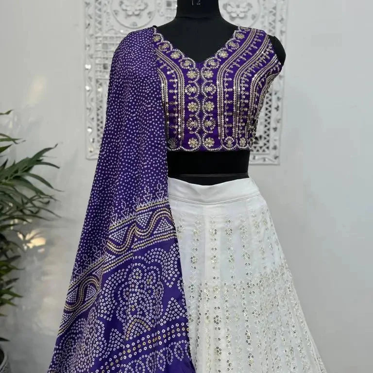 New Designer Faux Georgette Lehenga Choli & Dupatta in Embroidery Sequence Work and Digital Print Traditional Outfit Garba Event