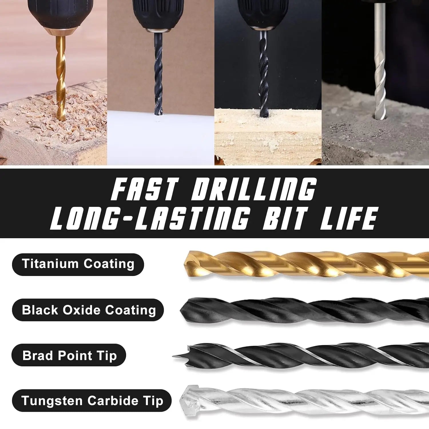 246-Pcs Household Tool Combo Kit Drill Bit Set with Hand-Power Source for Wood/Metal/Masonry/Cement Versatile Tool Sets