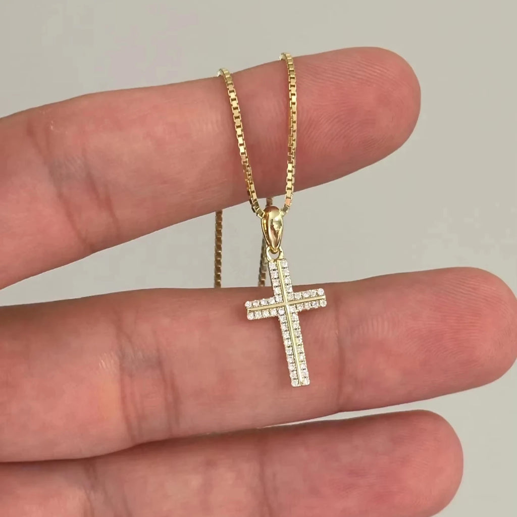Great Gems Dainty 0.20ctw Moissanite Cross Necklace Pave Diamond Charm Sterling Silver Yellow Gold Plated Christian Religious