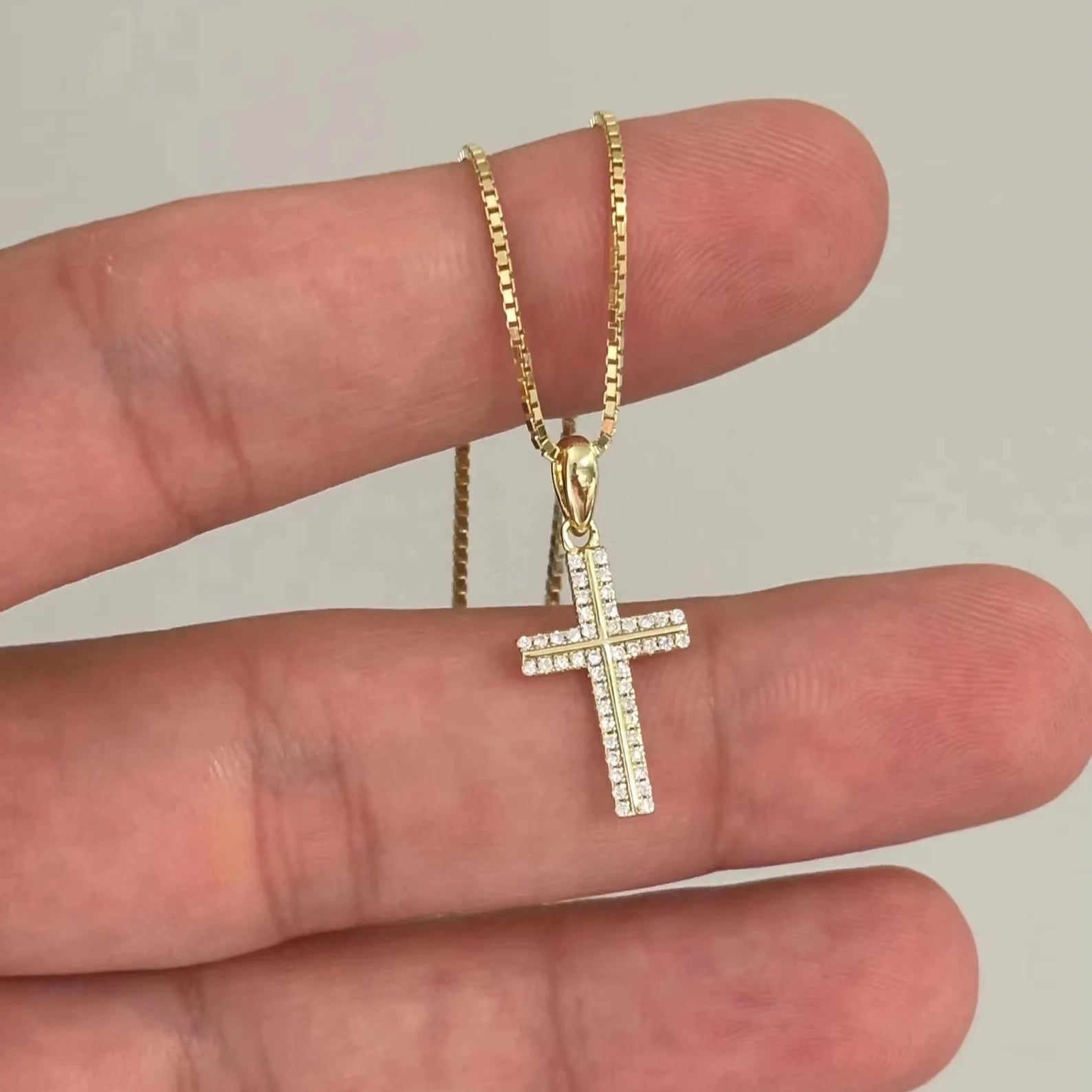 Great Gems Dainty 0.20ctw Moissanite Cross Necklace Pave Diamond Charm Sterling Silver Yellow Gold Plated Christian Religious