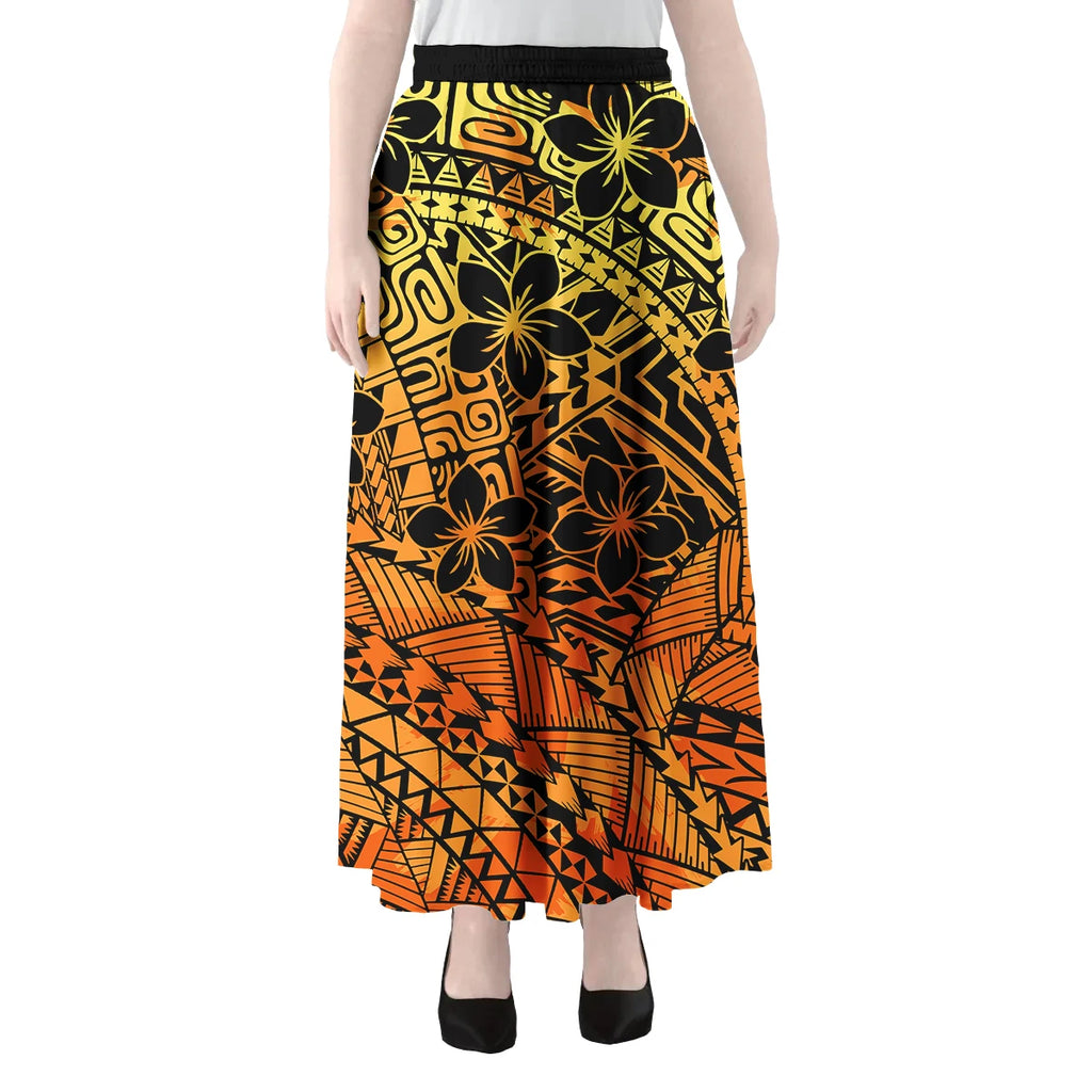 Polynesian Hawaii Tribal Printed Women Skirts Vintage High Waisted Elegant A-Link Long Maxi Skirt Casual Holiday Beach Skirt