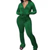 Ladies 2pcs Flare Pants Outfit Gym Wear Sweatpants and Hoodie Velour Joggers Sweatsuits Velvet Two Piece Set Tracksuit for Women