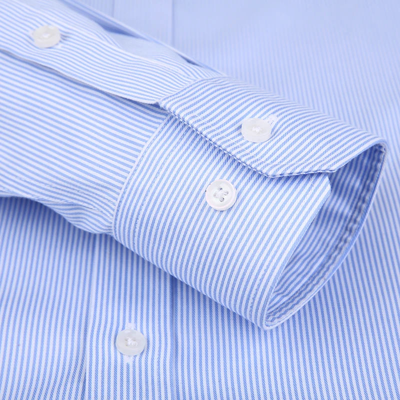 Men's Classic Long Sleeve Striped Dress Shirt Non Iron Regular Formal Business Social Button-up Easy Care Luxury Cotton Shirts