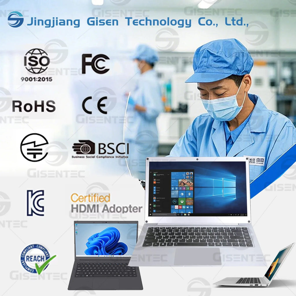 Gisentec 14 Inch Intel N3350 8GB 128GB SSD Win 10 Mini Slim Laptop 90Hz 4000mAh Battery Business Office English Fast Charging