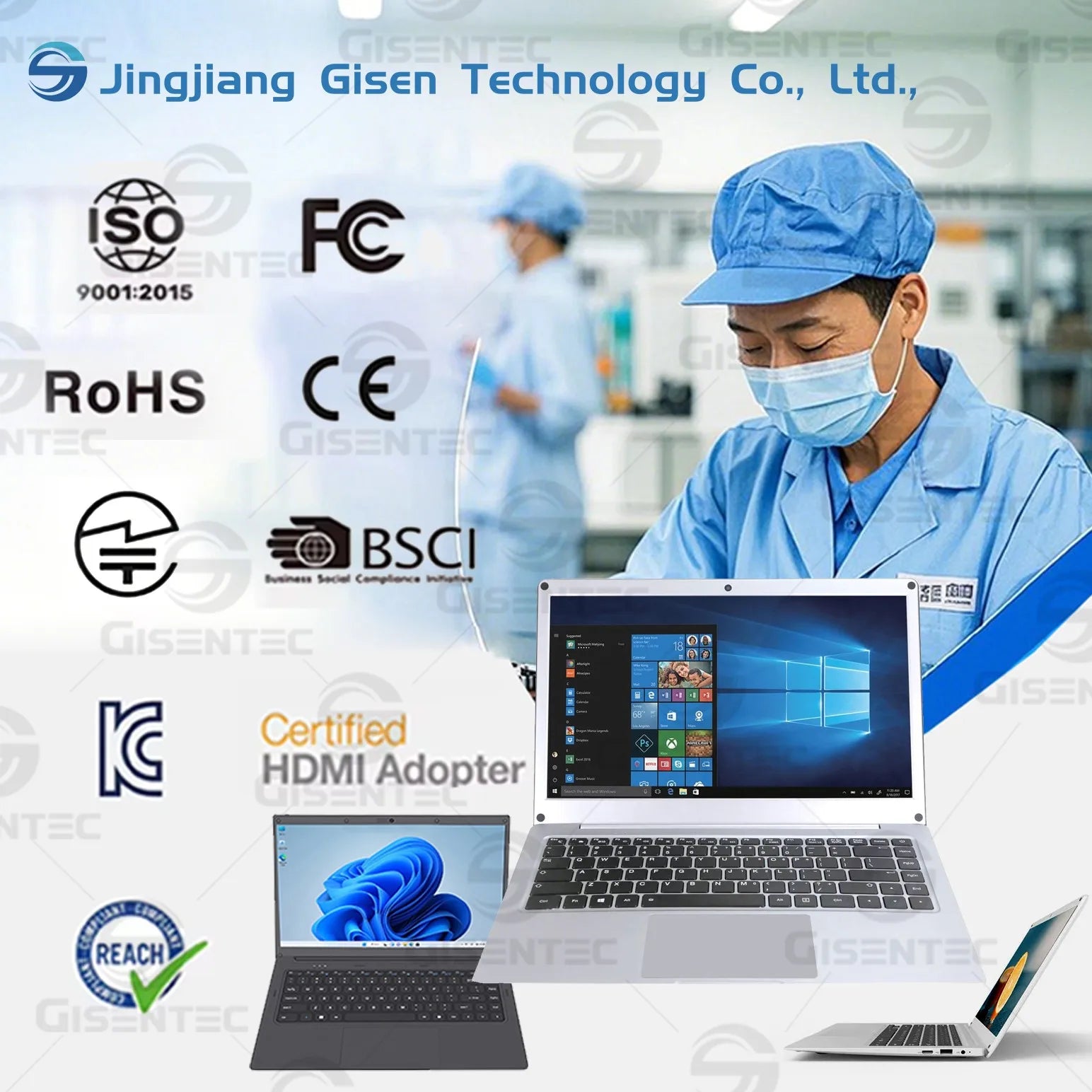 Gisentec 14 Inch Intel N3350 8GB 128GB SSD Win 10 Mini Slim Laptop 90Hz 4000mAh Battery Business Office English Fast Charging