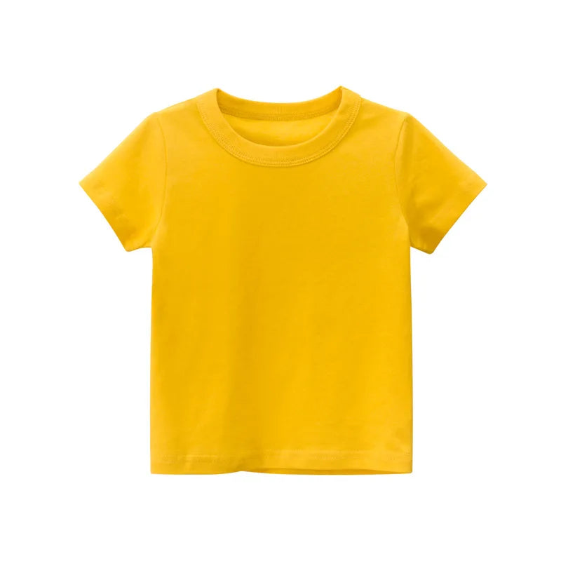2026 Summer Girls Boys Solid T-Shirts Clothes 100% Pure Cotton Short Sleeve Yellow Red Green Kids UnderShirt Bottomming Clothing