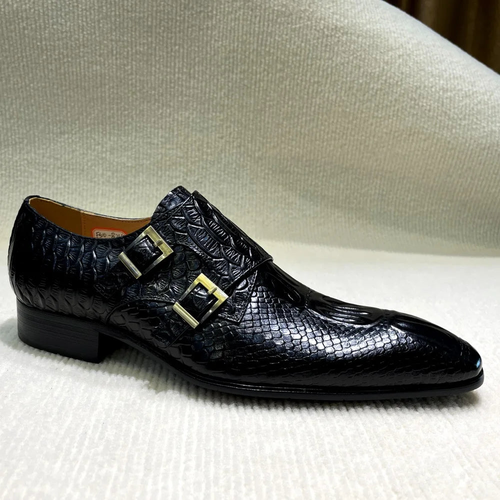 2025 New Style New Design Men's Genuine Leather Monk Shoes Double Buckle Printing Suitable for Business Office Formal Shoes