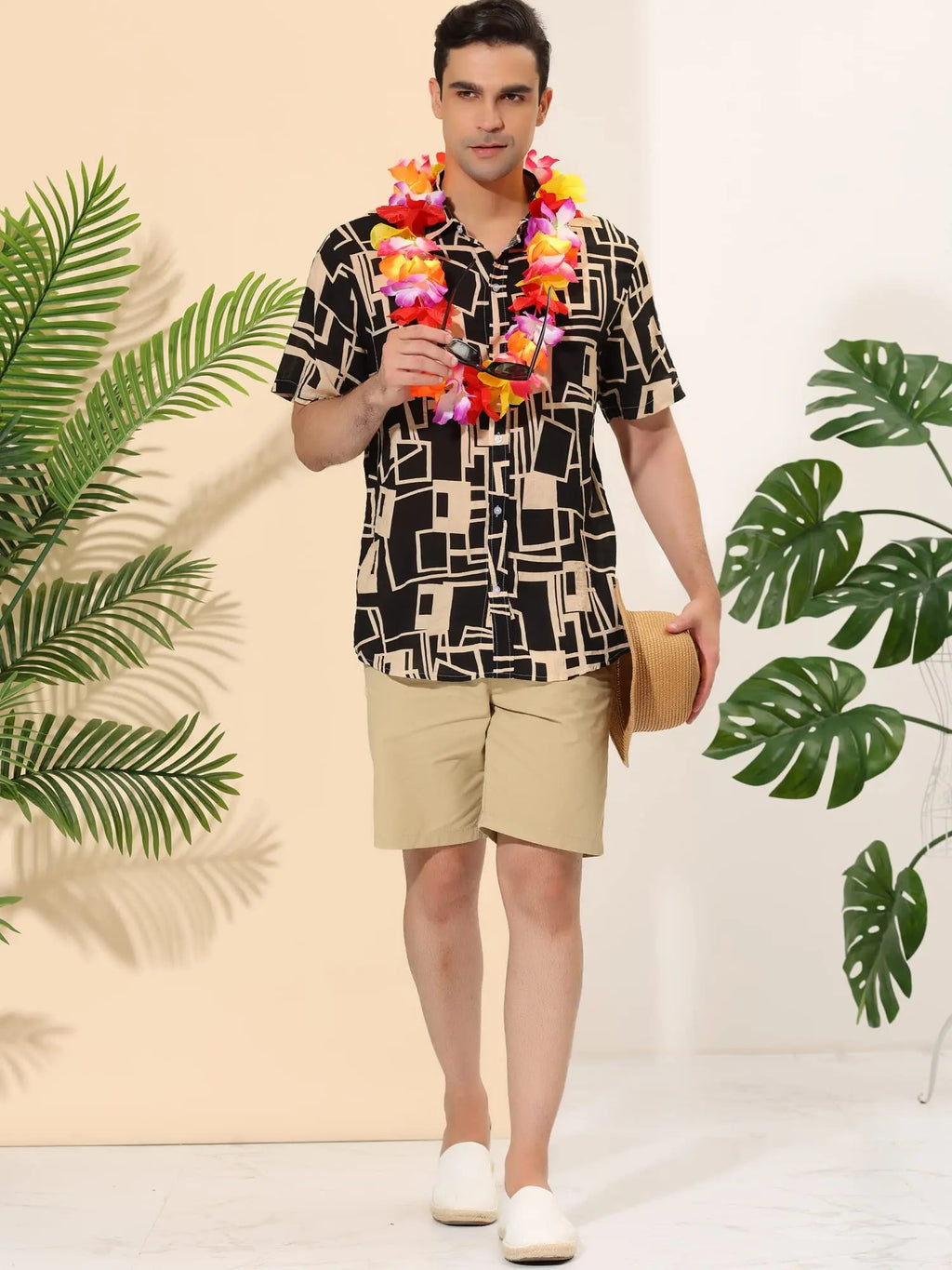 Men's Geometric Shirt Button up Casual Summer Shirts