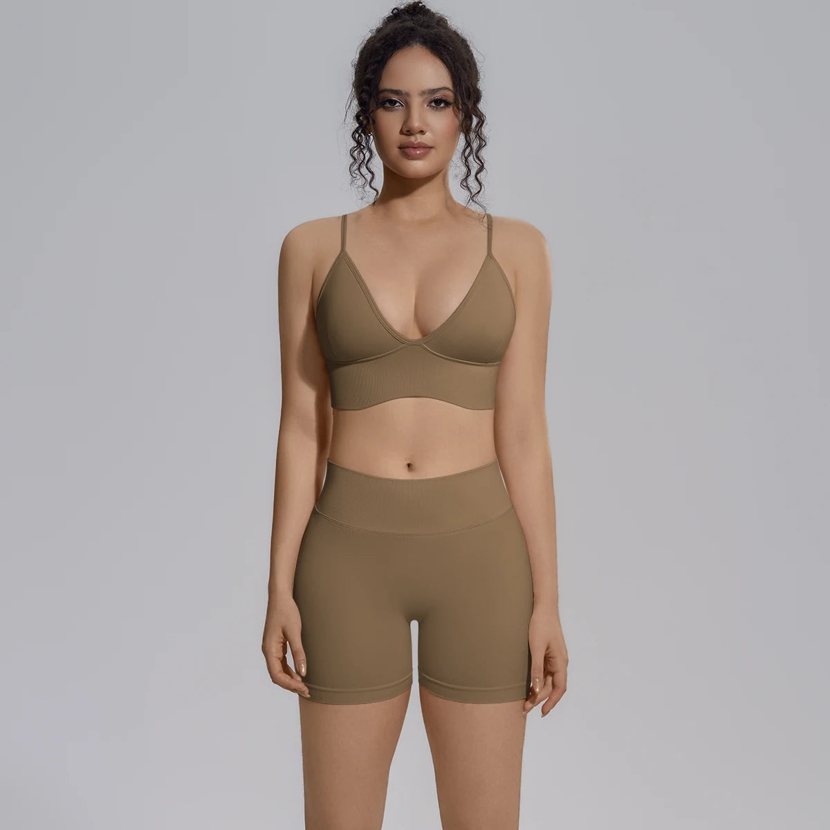 New Summer Sexy Naked Feeling Yoga Shorts Set Women 2 Piece Sport Bra Biker Shorts Workout Gym Activewear