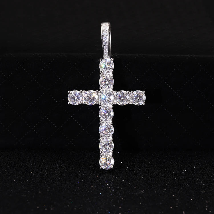 Tennis Chain Through White Gold Plated 925 Sterling Silver Made 2mm to 6.5mm VVS Diamond Moissanite Ankh Cross Pendant Charm