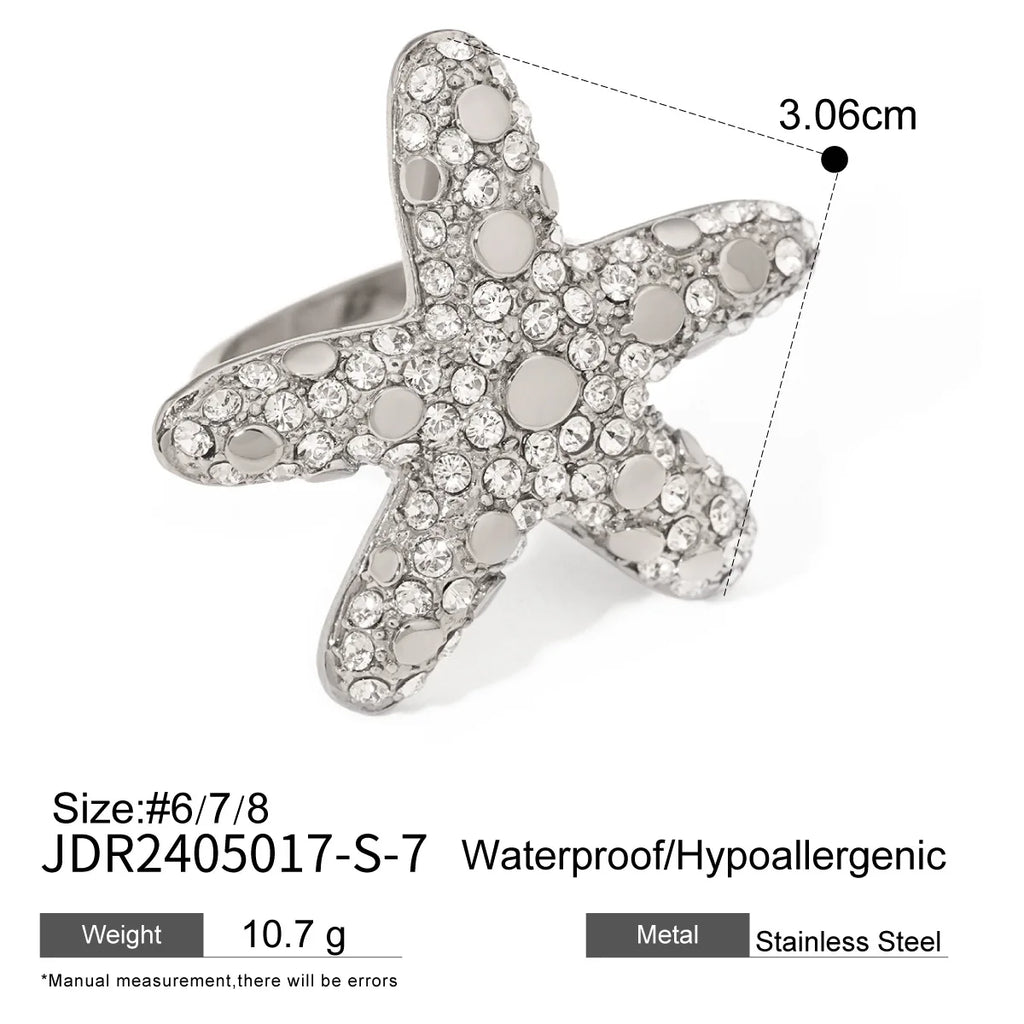 New Luxury Summer Design Waterproof Ring Stainless Steel 18K Gold Starfish Rings