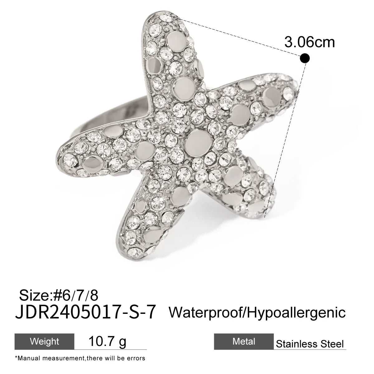 New Luxury Summer Design Waterproof Ring Stainless Steel 18K Gold Starfish Rings
