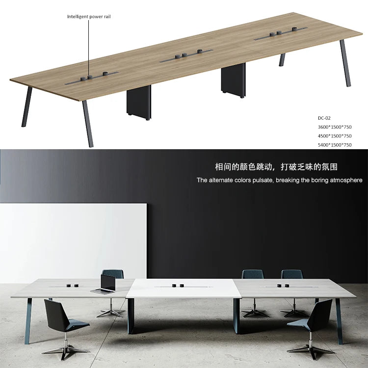 Wholesale Large Office Meeting Table Anti-Scratch 12-16 Seater Boardroom Oak Wood MFC Smart Power Charger for Conference Rooms