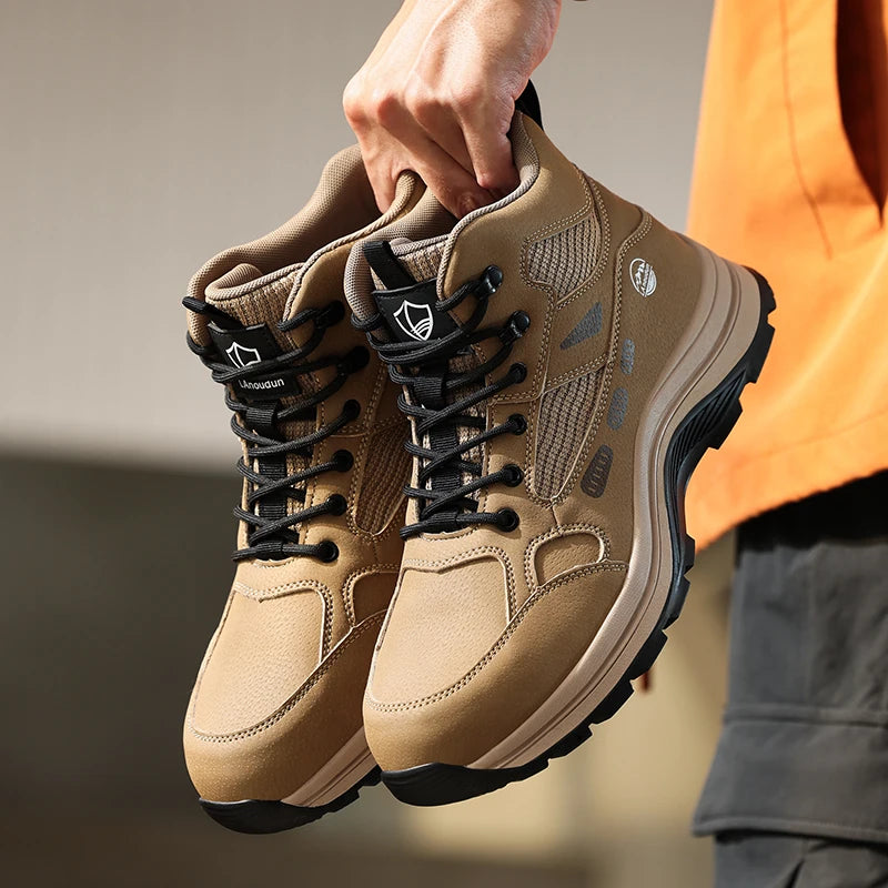 LAnoudun Safety Boots Khaki Work Safety Shoes Anti-Impact Puncture-resistant All Season High-top Men Shoes Steel Toe Protection