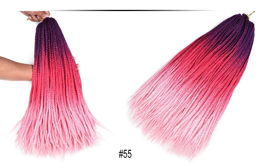 TOMO Synthetic Crochet Hair Box Braids 22Roots Colored Braiding Hair Extensions 24Inch Rainbow Ombre Crochet Braids Pink Red