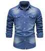 OEM Service Fashion Men Casual Cotton Jeans Shirt Long Sleeve Denim Blouse
