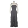 Women's Summer Sleeveless Jumpsuit with Wide Leg Multi-Pocket Strap Wrap Chest Design Breathable Casual Style for Parties