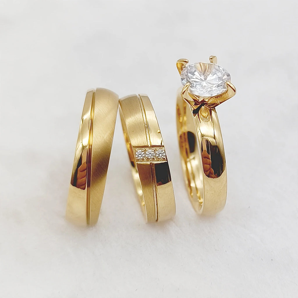 24K Gold Stainless Steel Wedding Bands 3pcs Classic Bridal Sets Love Lovers Number Wedding Rings 18K Discount Fashionable Styles
