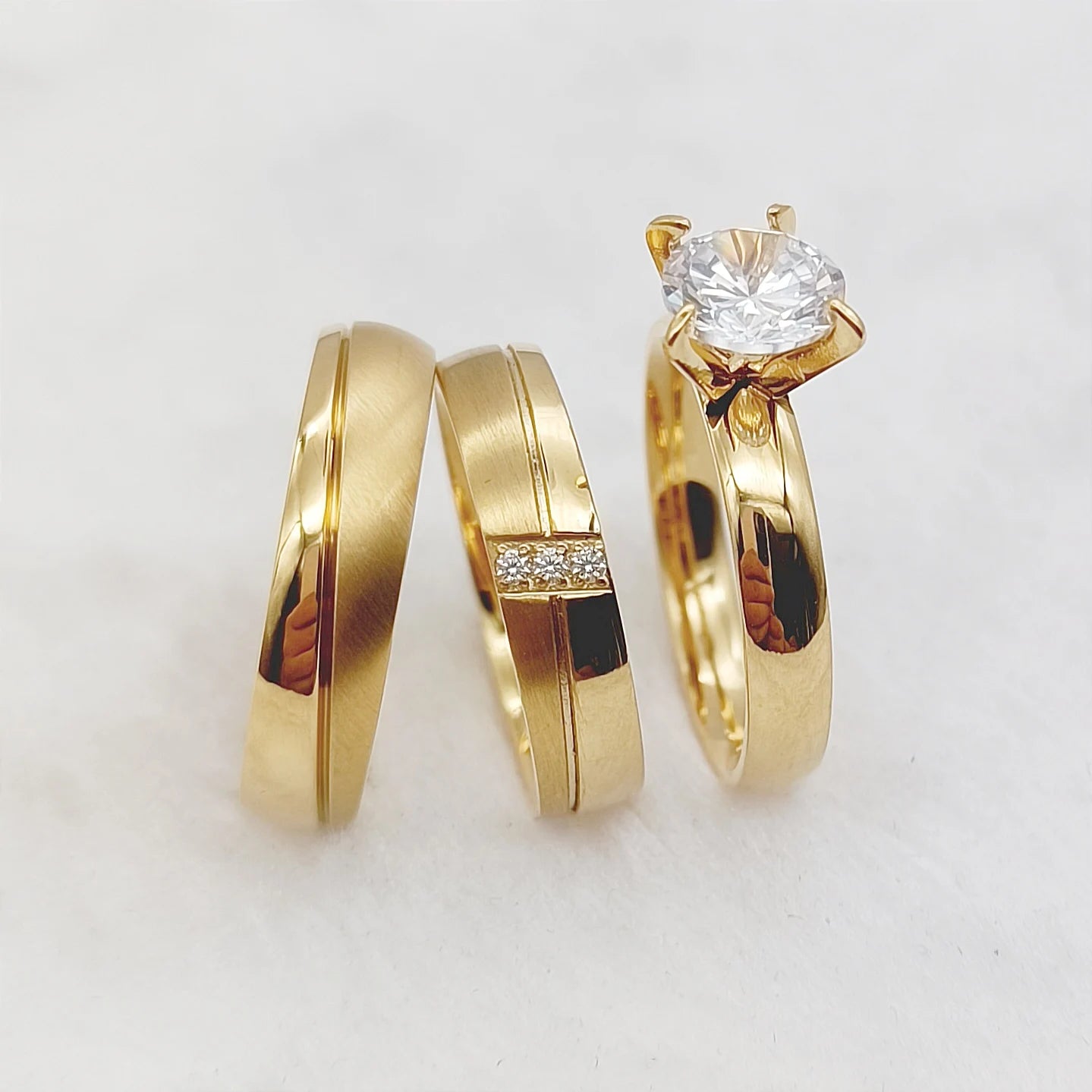 24K Gold Stainless Steel Wedding Bands 3pcs Classic Bridal Sets Love Lovers Number Wedding Rings 18K Discount Fashionable Styles