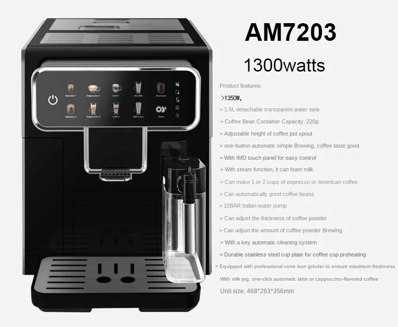 7203 New Commercial Full Automatic Smart Coffee Makers Espresso Cappuccino Latte Coffee Machine With Milk Tank