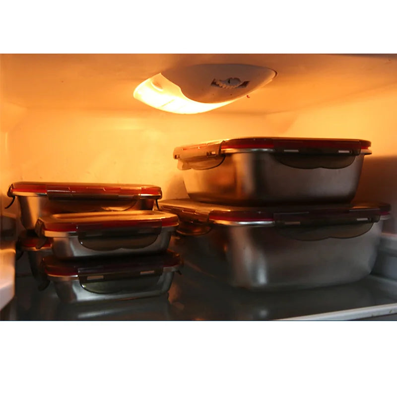 4Pcs/Set 304 Stainless Steel Lunch Box Microwave Heating Bento Box Fruit Food Sauce Fresh-keeping Box Refrigerator Container Box