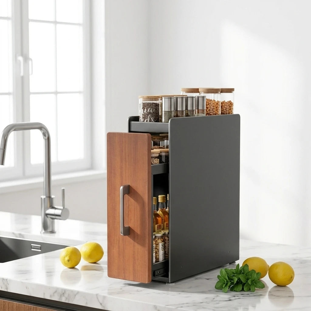 Stable Narrow Pull Multifunctional Kitchen Organizer Spice Storage Cabinet Waterproof Dust-proof Counter Storage Rack pp Double