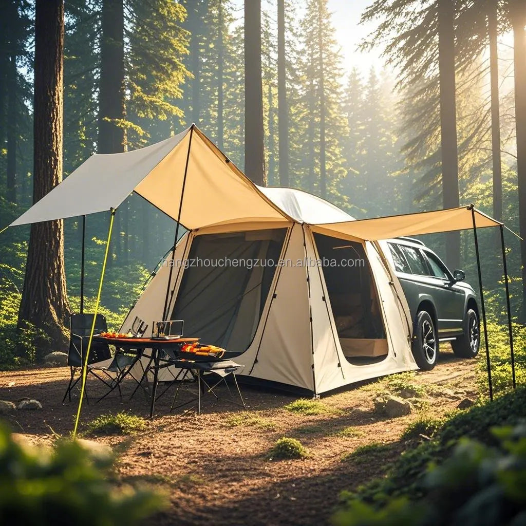 6-Person Size Car Rear Tent with Four Large Window Car Tailgate Tent Back SUV Tent with Large Awning, 6 Person Trunk Tent