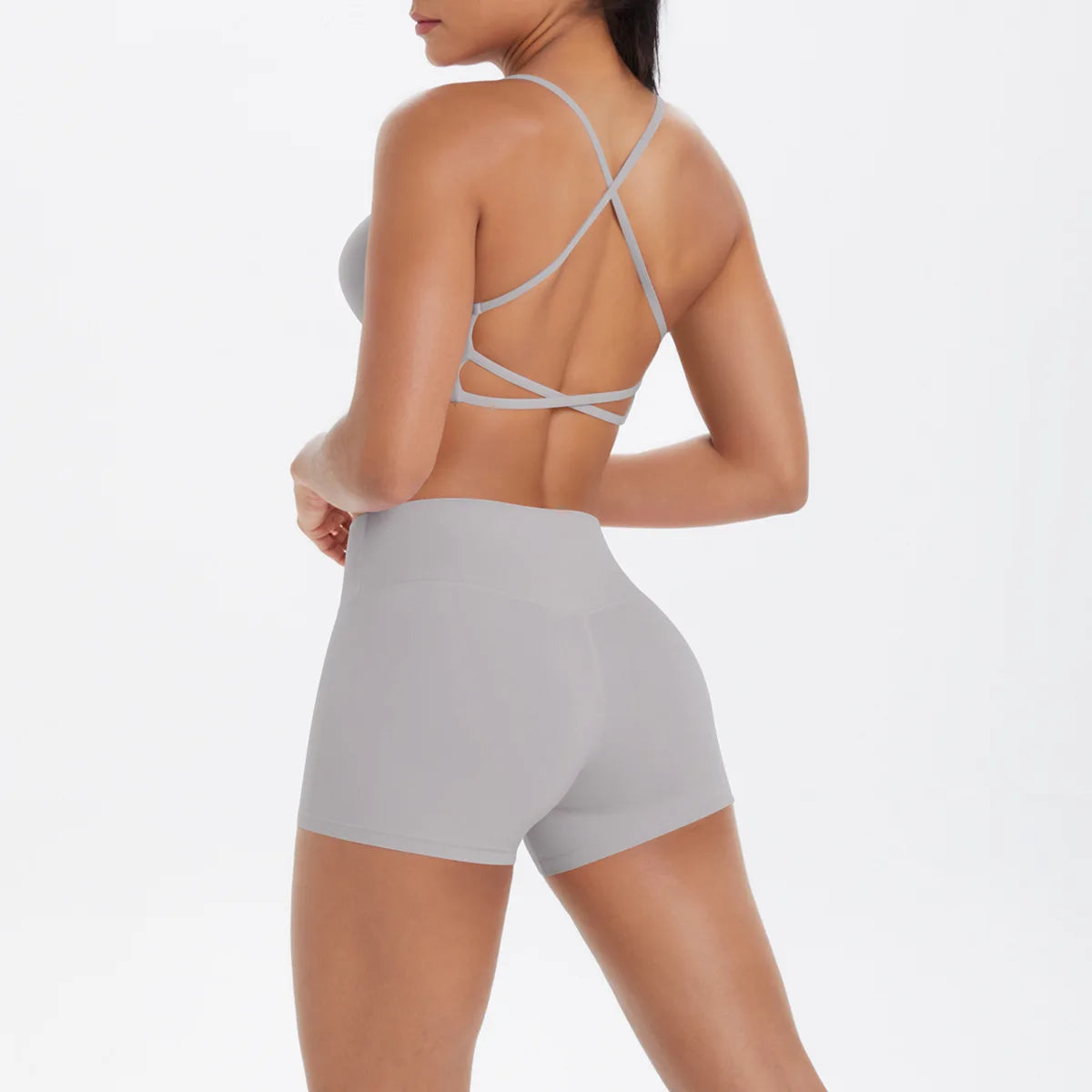 Support Custom Logo New Sports Bra Set Women Cross Back Padded Bra High Waist Butt Lifting Shorts Yoga Gym Running Activewear