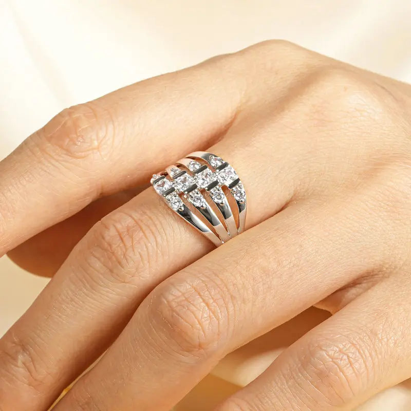 Wholesale New Trendy Ring 14K Gold Filled Zircon Rings Fashion Jewelry Four Rows Laminated Unisex Engagement Gift Party Wedding