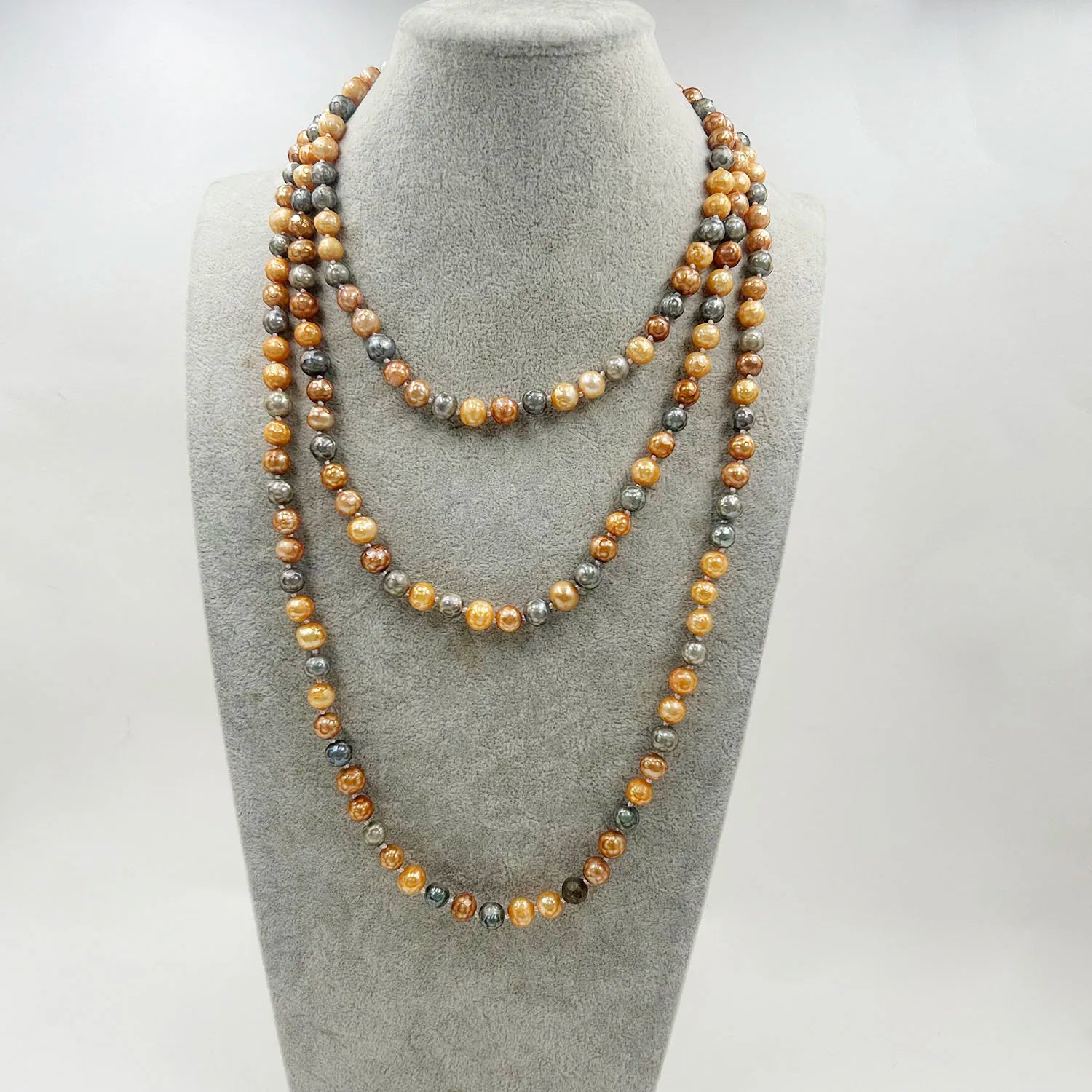 63 Inch /160 CM LONG PEARL Sweater  NECKLACE 100% NATURAL FRESHWATER Keshi Baroque PEARL 7-8 mm Near Round Pearl Knotted Beads