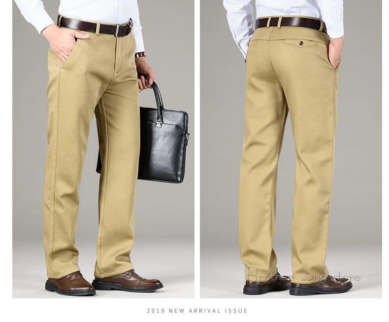 5 Colors Winter Men's Warm Fleece Casual Pants Classic Style Business Fashion Straight Khaki Modal Thick Trousers Male Brand