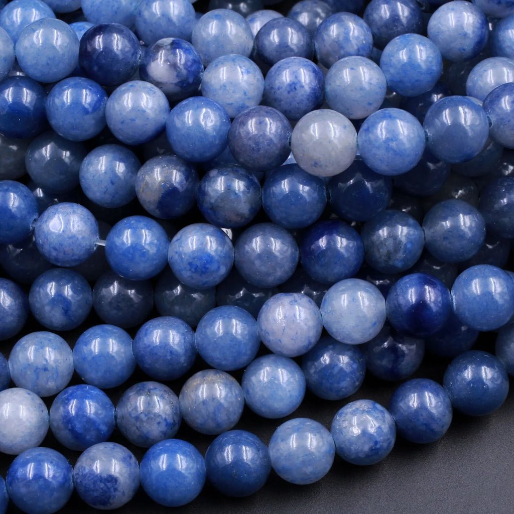 Great Gems Natural Blue Aventurine 4mm 6mm 8mm 10mm Ball Beads White Gemstone 15.5" Strand for Anniversary & Wedding Casual