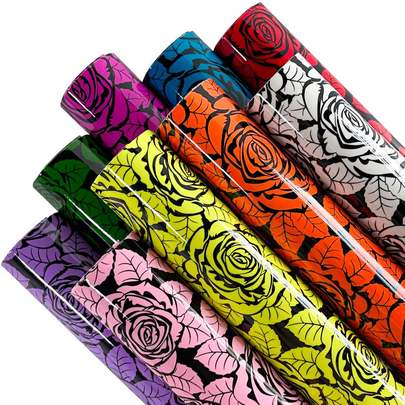 9PCS Rose Pattern Artificial Leather Set 8.2 "x11.8" A4 Can Be Used for DIY Making Jewelry, Bags, Hair Accessories, Earrings
