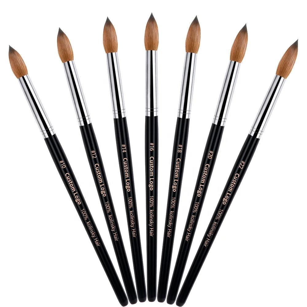 TITIAN OEM Packaging Black Wooden Oval 100% Kolinsky Acrylic Nail Brush Wholesale for Nails Art Size 8 10 12 14 16 18 20 22
