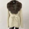 Women's New Spring Fashion Soft Midi Fox Fur Collar Knitted Cardigan Sweater Coat Casual Outerwear for Winter